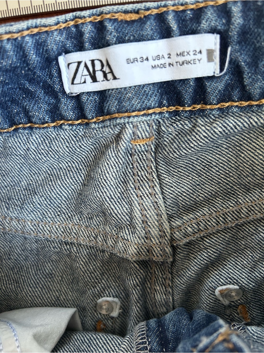 Zara Blue High-Rise Straight Jeans with Raw Hem size 2 - Picture 6 of 9